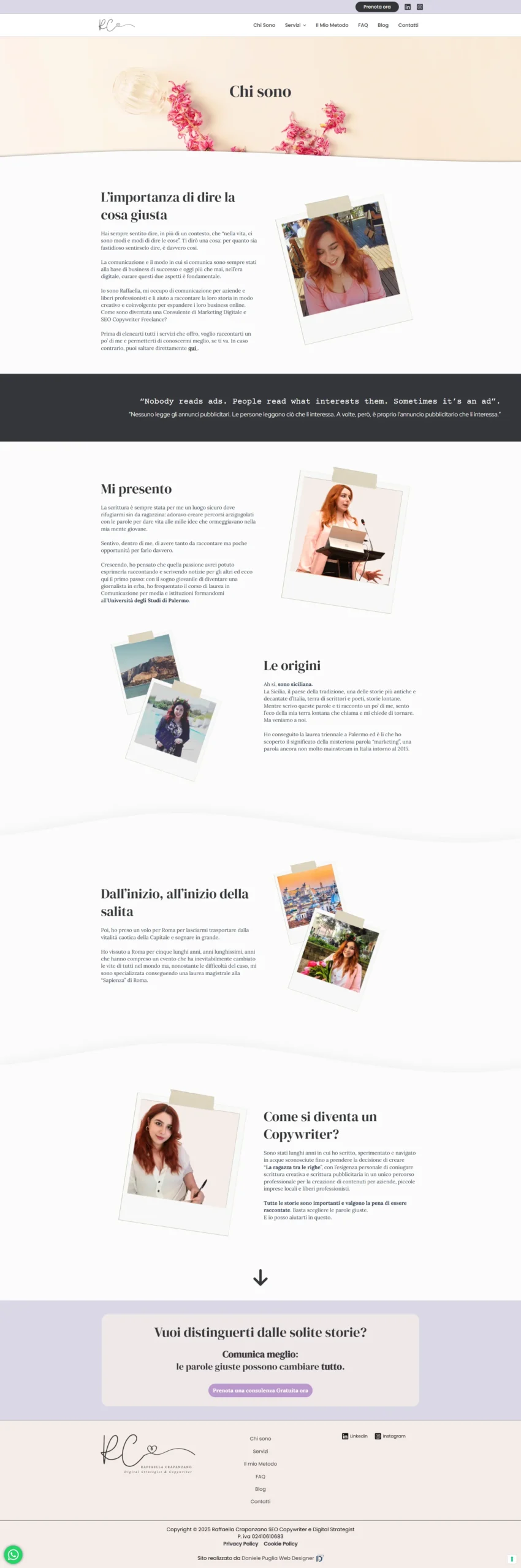 Immagine rappresentativa del restyling di un sito web per copywriter: laptop con sito aperto, appunti e penna