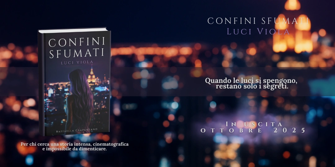 Copertina del libro Confini Sfumati – Luci Viola di Raffaella Crapanzano, dark romance italiano con sfumature crime