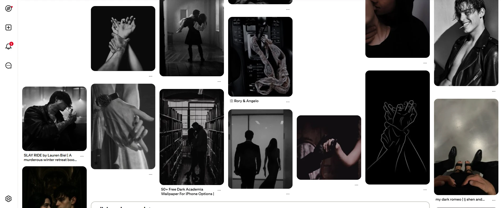 Collage dark romance aesthetic in bianco e nero: immagini di coppie, mani intrecciate e atmosfere cupe tipiche del genere